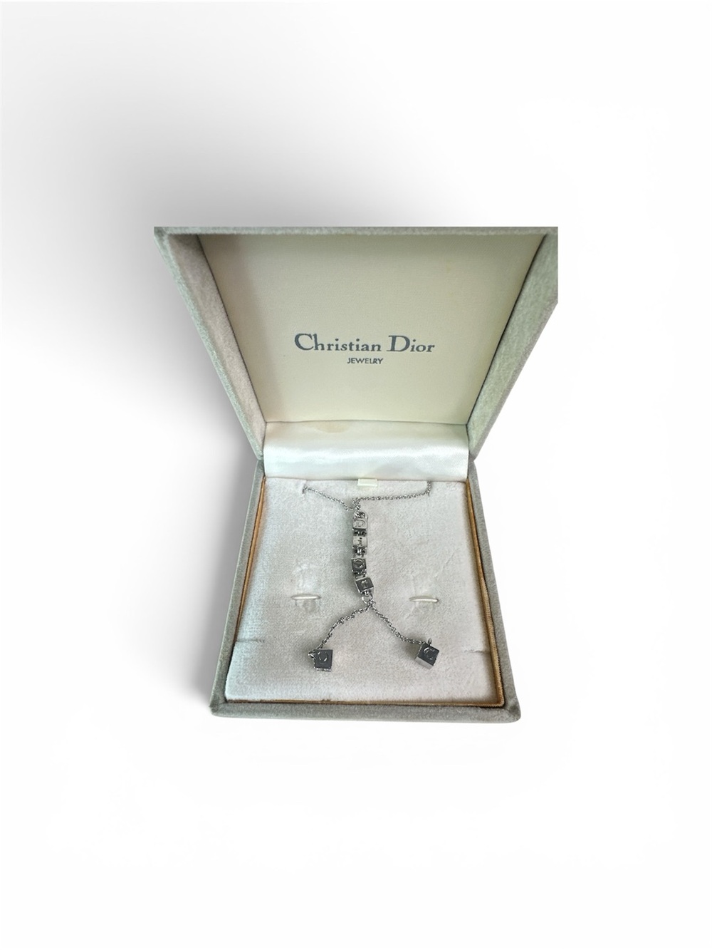 DIOR Silver Letter-Block Drop Pendant Necklace - Picture 4 of 5